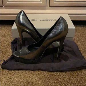 Brian Atwood Metallic gray pumps